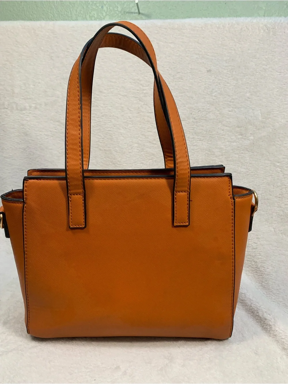 Montana West Orange Structured Saffiano Tote with Gold Accents